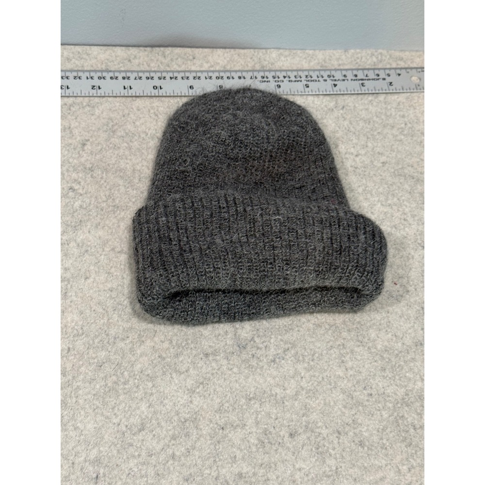 Andes Gifts 100% Alpaca Wool Beanie Hat Charcoal Grey Ribbed Knit Made in Peru